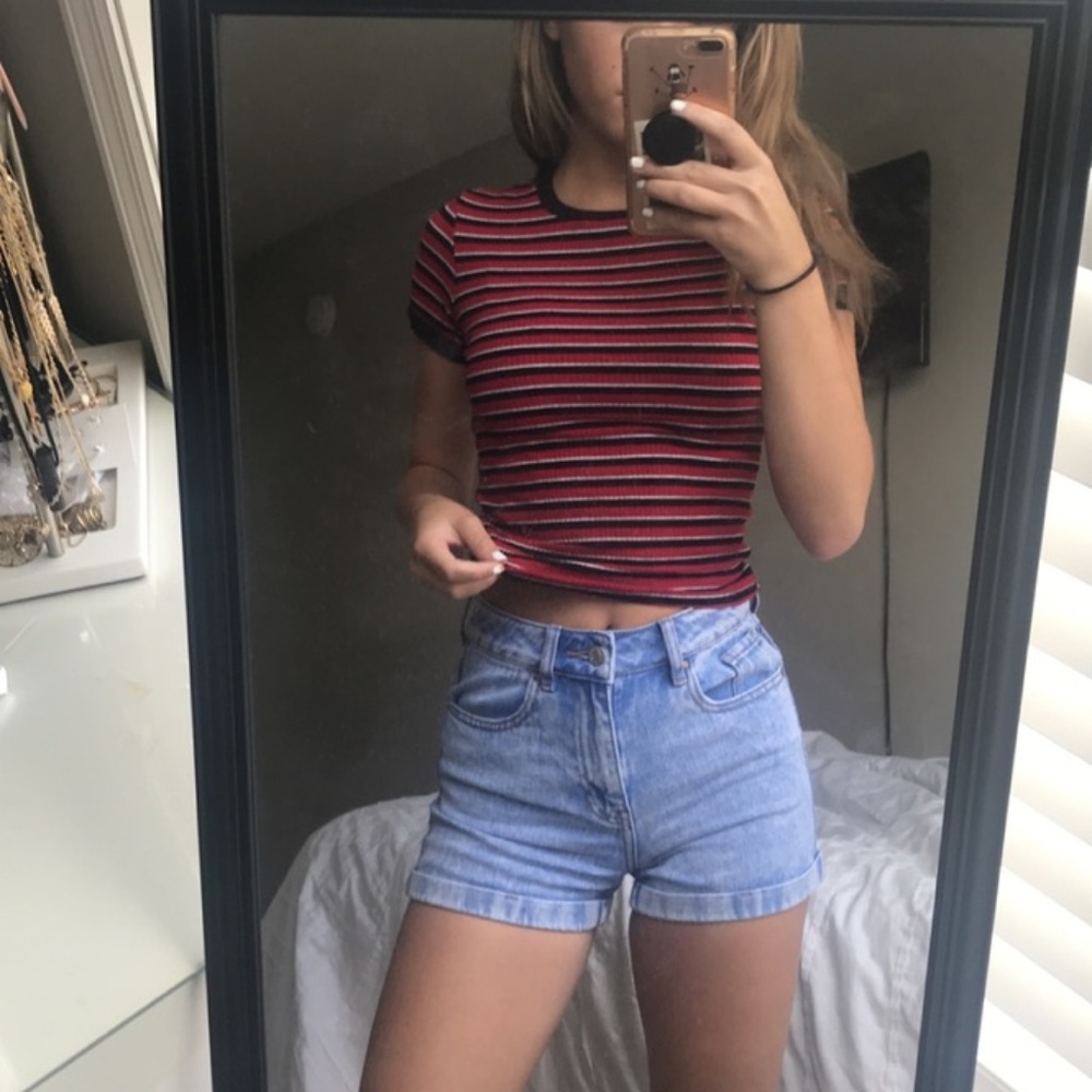 Red + Black Striped Tee